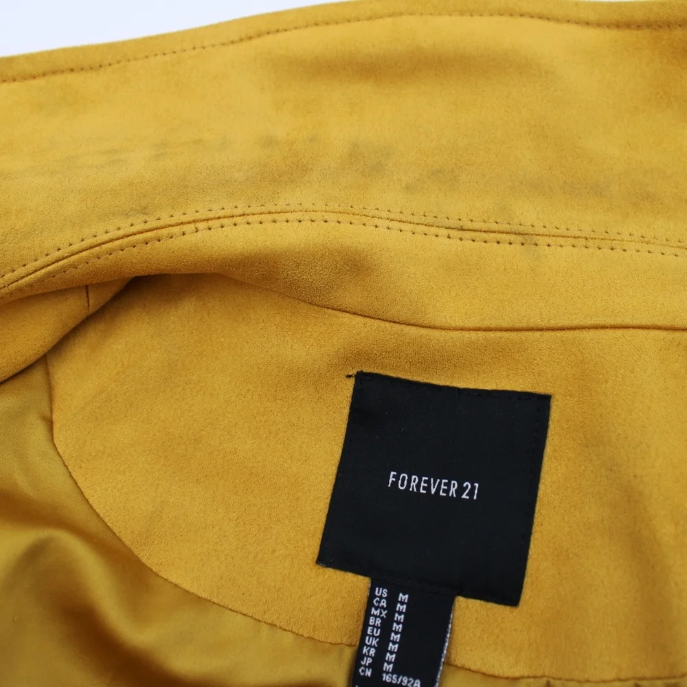 Forever 21 Women’s Mustard Yellow Microsuede Moto Jacket – Size L - Picture 7 of 13